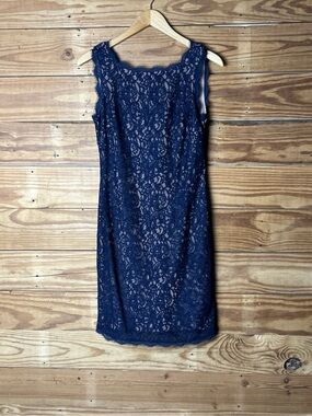 Navy Lace Sleeveless Sheath Dress